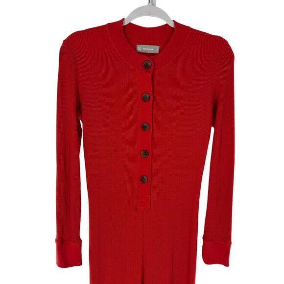 Everlane Red Cotton The Waffle Knit Onesie One Piece Jumpsuit - Picture 6 of 12